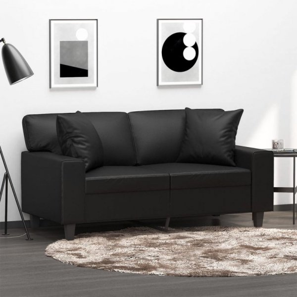 2-osobowa sofa z poduszkami, czarna, 120 cm, sztuczna skóra