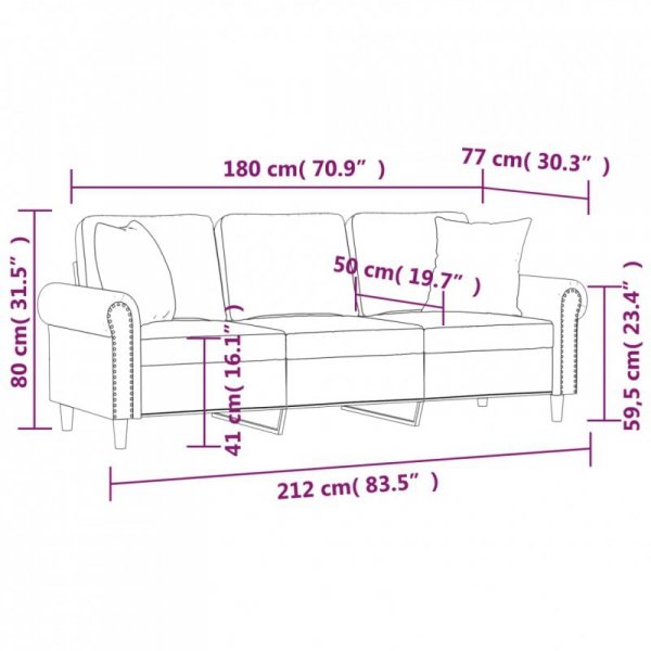3-osobowa sofa z poduszkami, żółta, 180 cm, aksamit