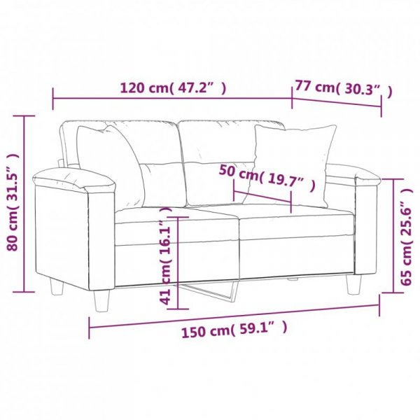 2-osobowa sofa z poduszkami, czarna, 120 cm, mikrofibra