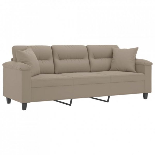 3-osobowa sofa z poduszkami, kolor taupe, 180 cm, mikrofibra