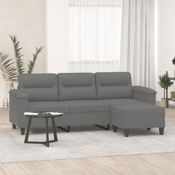 3-os. sofa z podnóżkiem, ciemnoszara, 180 cm, obita mikrofibrą