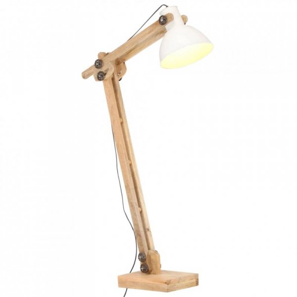 Lampa podłogowa, biała, lite drewno mango, E27