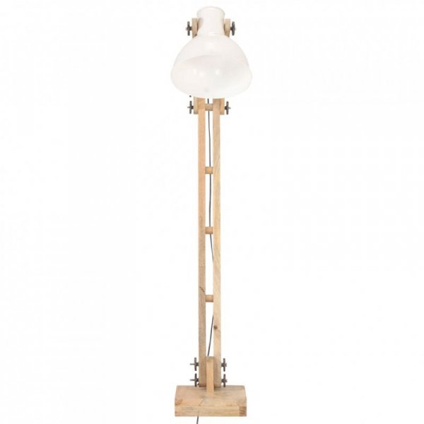 Lampa podłogowa, biała, lite drewno mango, E27