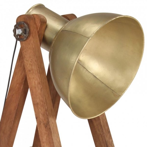 Lampa podłogowa, kolor mosiądzu, E27, lite drewno mango
