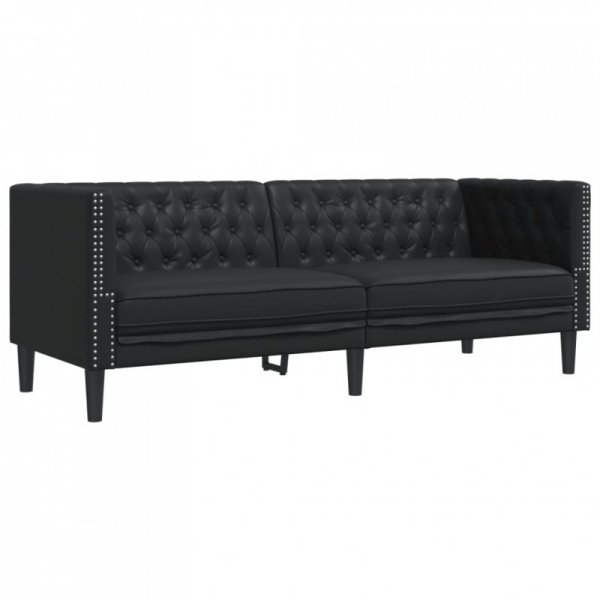 3-cz. zestaw wypoczynkowy Chesterfield, czarny, sztuczna skóra