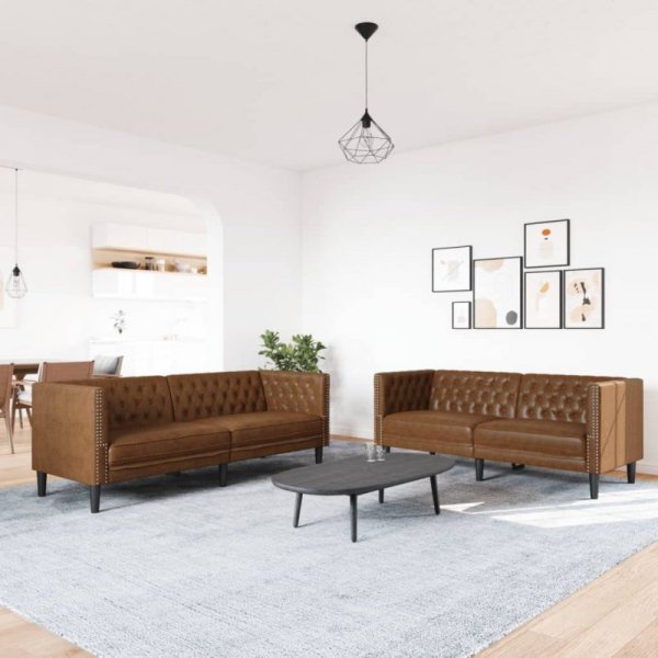 2-cz. zestaw wypoczynkowy Chesterfield, brązowy, sztuczna skóra