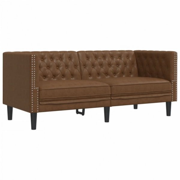 2-cz. zestaw wypoczynkowy Chesterfield, brązowy, sztuczna skóra