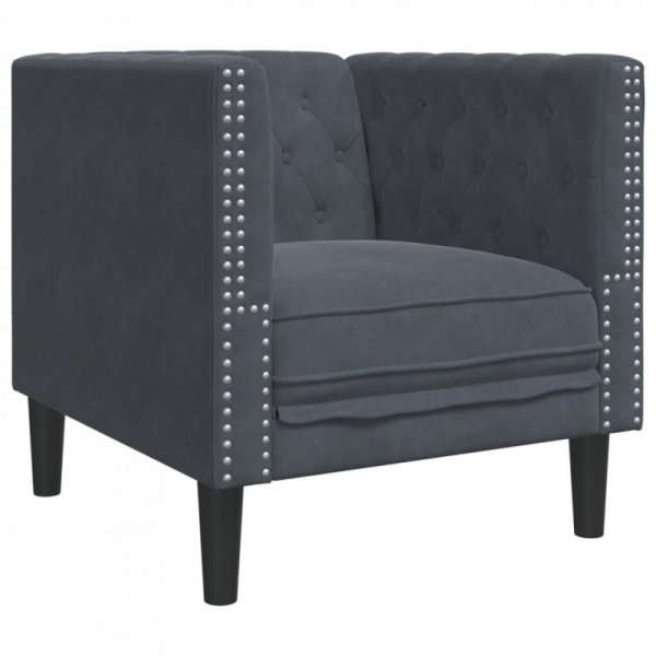 3-cz. wypoczynek Chesterfield z wałkami, ciemnoszary, aksamit