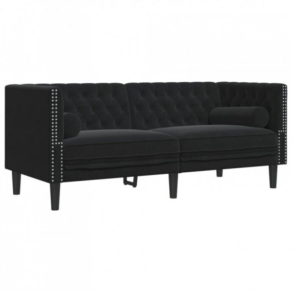 3-cz. wypoczynek Chesterfield z wałkami, czarny, aksamit