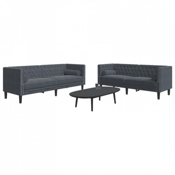 2-cz. wypoczynek Chesterfield z wałkami, ciemnoszary, aksamit