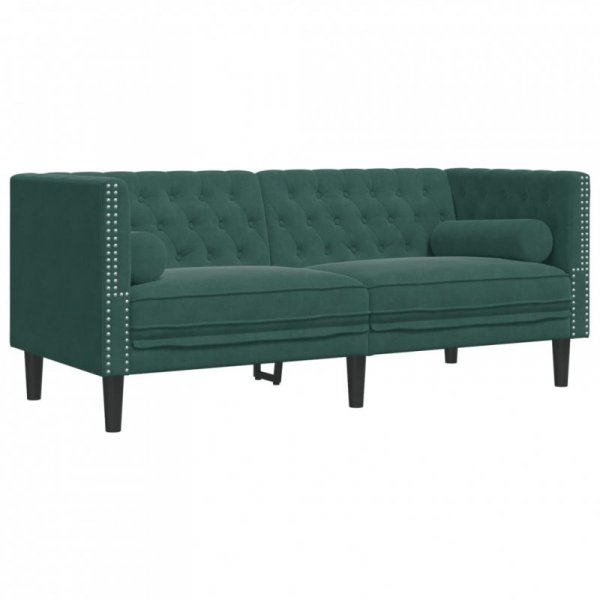2-cz. wypoczynek Chesterfield z wałkami, ciemnozielony, aksamit