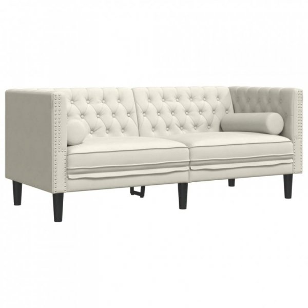 2-cz. wypoczynek Chesterfield z wałkami, kremowy, aksamit