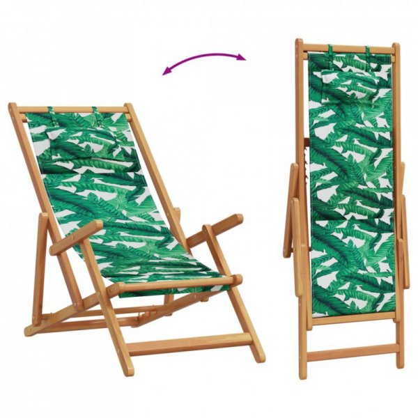 Składane krzesła plażowe 2 szt., wzór w liście tkanina i drewno