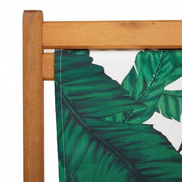 Składane krzesła plażowe 2 szt., wzór w liście tkanina i drewno