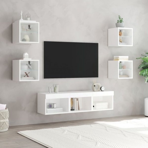 7-częściowy zestaw mebli TV z LED, biały