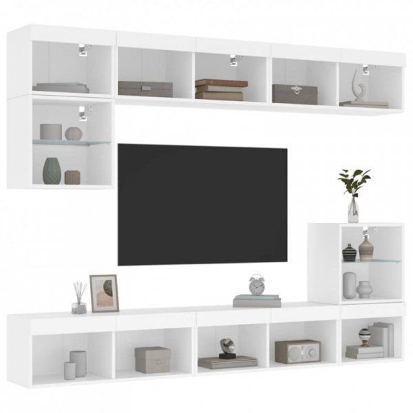 8-częściowy zestaw mebli TV z LED, biały