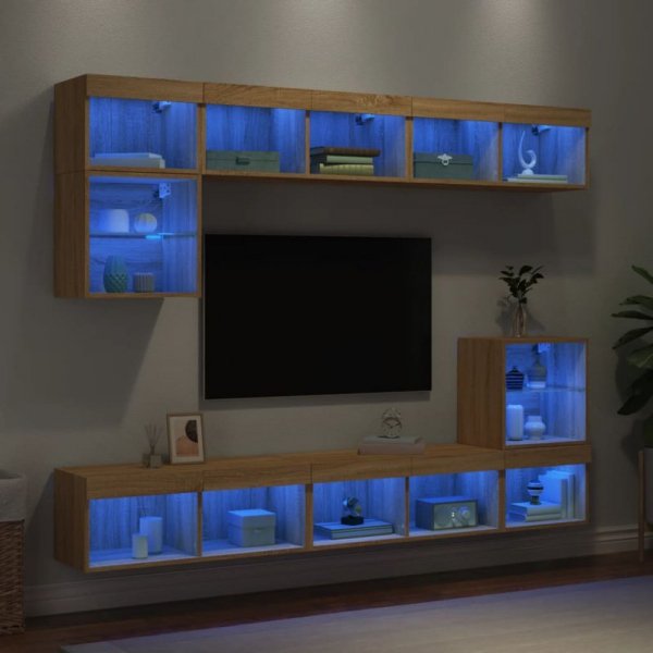 8-częściowy zestaw mebli TV z LED, dąb sonoma