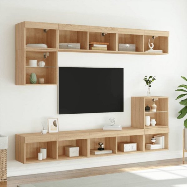 8-częściowy zestaw mebli TV z LED, dąb sonoma