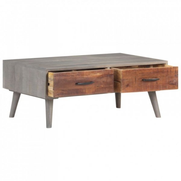 Stolik kawowy, szary, 100x60x40 cm, lite, surowe drewno mango