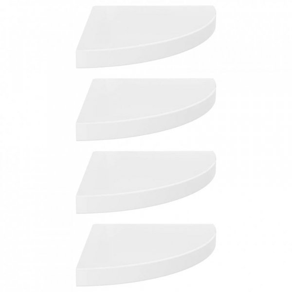 Narożne półki ścienne, 4 szt., połysk, białe, 35x35x3,8 cm, MDF