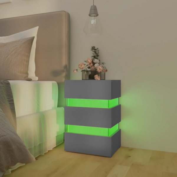 Szafka nocna z LED, szara, 45x35x67 cm, materiał drewnopochodny