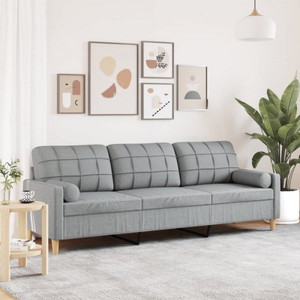 3-osobowa sofa z poduszkami, jasnoszara, 210 cm, obita tkaniną