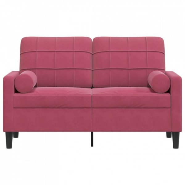 2-osobowa sofa z poduszkami, winna czerwień, 120 cm, aksamit