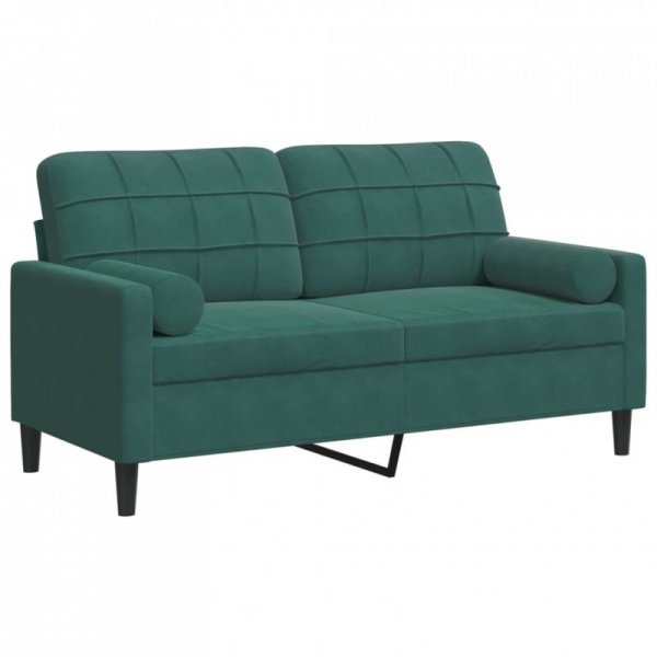 2-osobowa sofa z poduszkami, kolor ciemnozielony, tkanina aksamit, szerokość 140 cm
