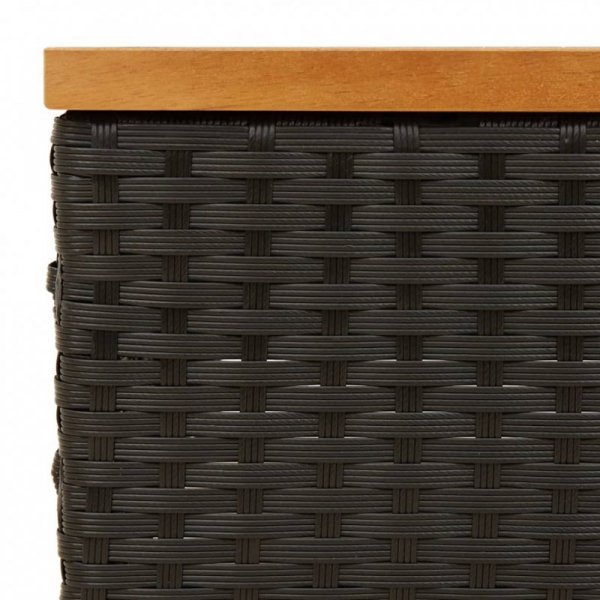 Stolik ogrodowy, czarny, 70x70x25 cm, rattan i drewno akacjowe