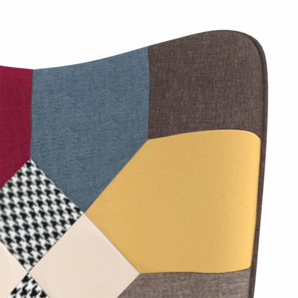 Fotel bujany z podnóżkiem, patchwork, obity tkaniną