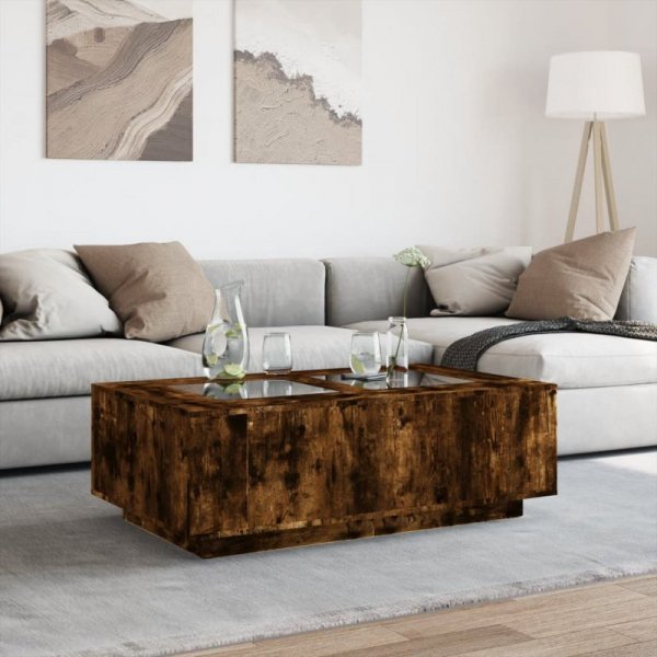 Stolik kawowy z LED Infinity, przydymiony dąb, 116x69x40 cm