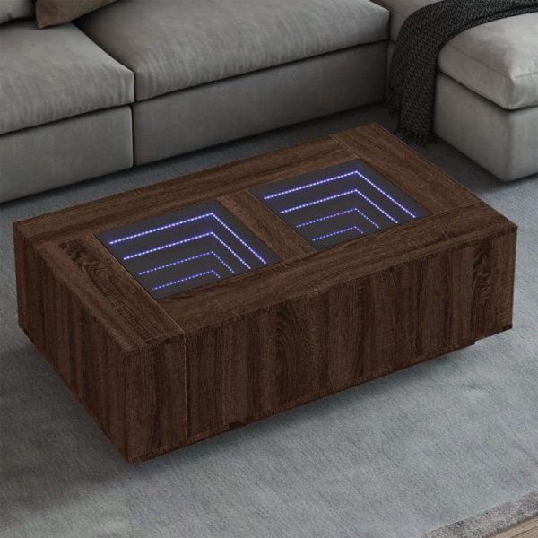 Stolik kawowy z LED Infinity, brązowy dąb, 116x69x40 cm