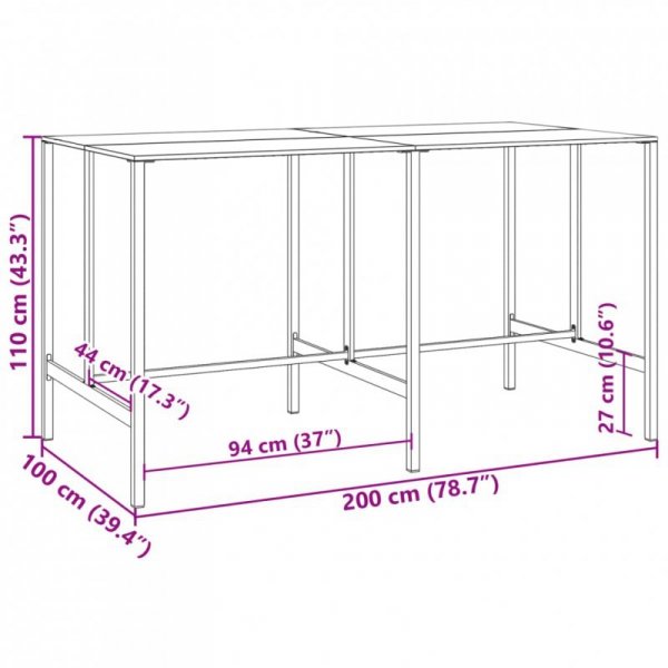 Stolik barowy, czarny, 200x100x110 cm, malowana proszkowo stal