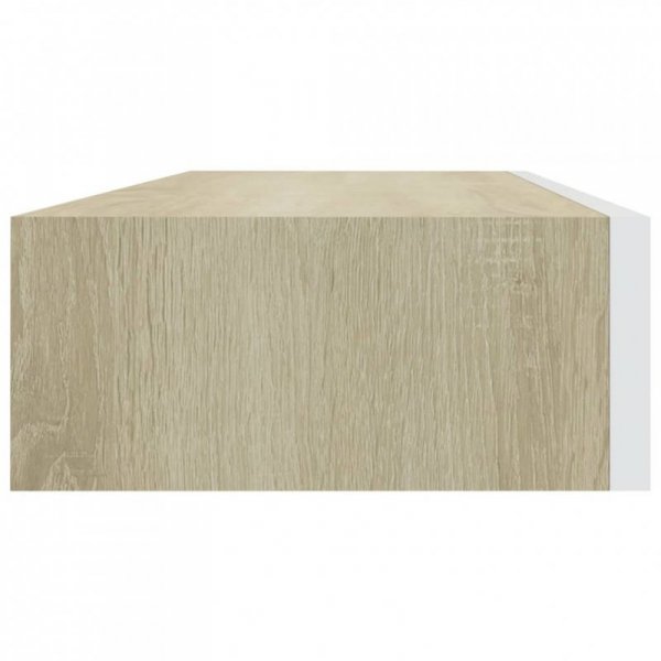 Półka ścienna z szufladą, dąb i biel, 60 x 23,5 x 10 cm, MDF