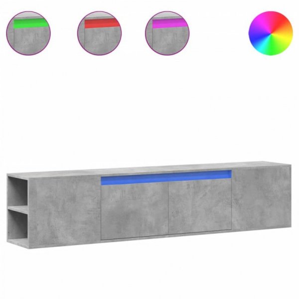 Ścienna szafka pod TV, z LED, szarość betonu, 180x31x39,5 cm