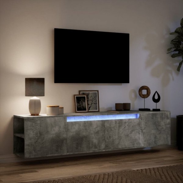 Ścienna szafka pod TV, z LED, szarość betonu, 180x31x39,5 cm