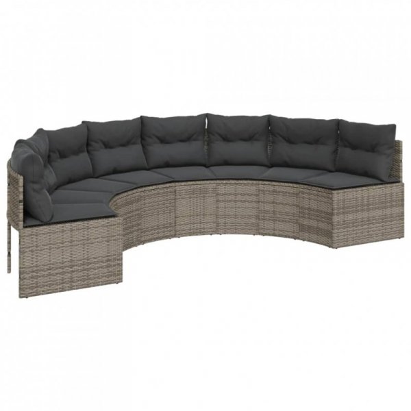 Sofa ogrodowa z poduszkami, półokrągła, szary rattan PE