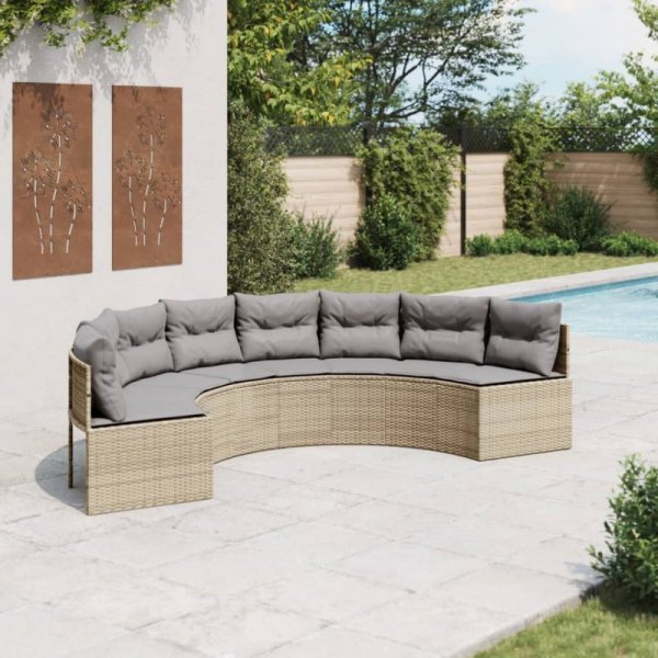 Sofa ogrodowa z poduszkami, półokrągła, beżowy rattan PE