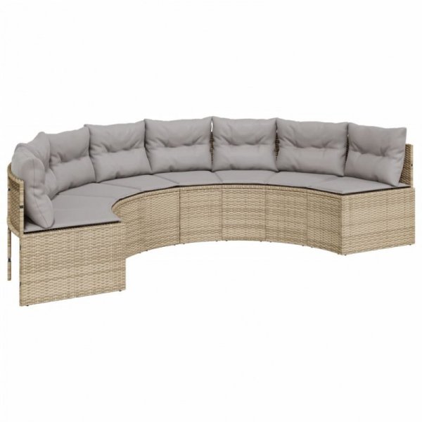 Sofa ogrodowa z poduszkami, półokrągła, beżowy rattan PE
