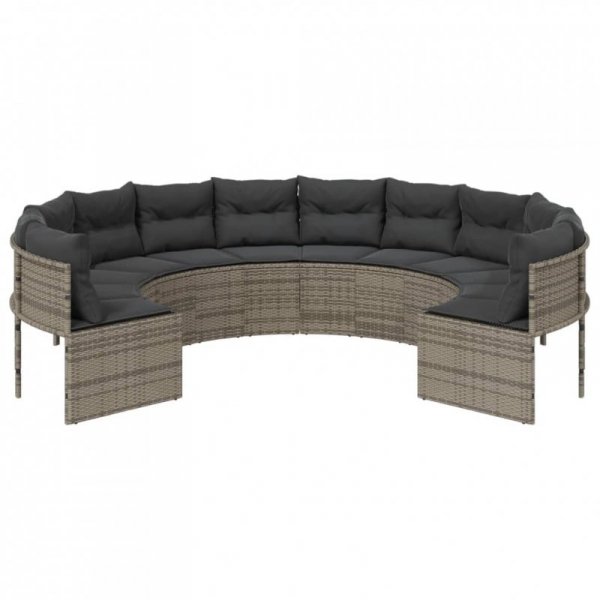 Sofa ogrodowa z poduszkami, okrągła, szary rattan PE
