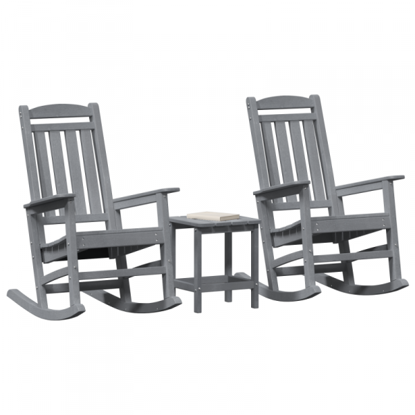 Zestaw wypoczynkowy  3 części Jasnoszary HDPE, Krzesło bujane  Jasnoszare 70x92x108 cm HDPE, Stolik boczny  Jasnoszary 38x38x45 cm HDPE