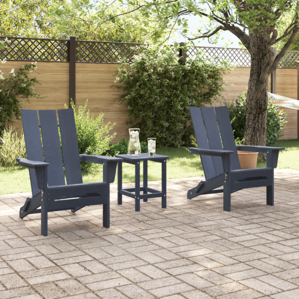Zestaw ogrodowy  z 3 elementami granatowy HDPE, Składane krzesło Adirondack  granatowe 74.5x80.5x90 cm HDPE, Stolik boczny Adirondack  granatowy 38x38x46 cm HDPE