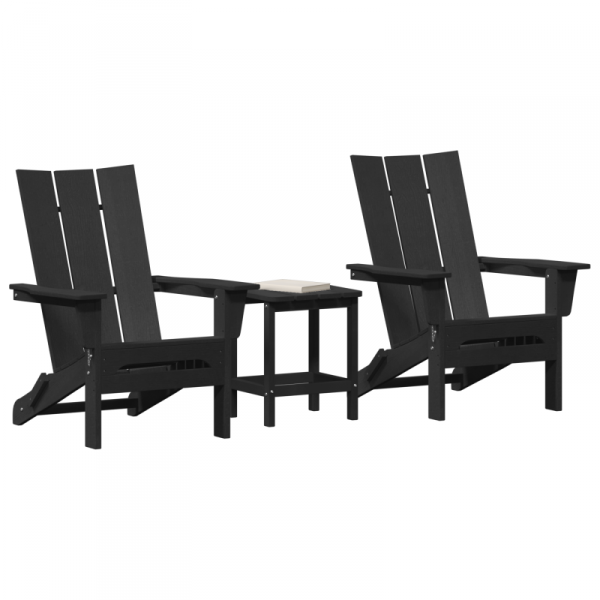 Zestaw 3 częściowy mebli ogrodowych  czarny HDPE, Składane krzesło Adirondack  czarne 74.5x80.5x90 cm HDPE, Stolik boczny Adirondack  czarny 38x38x45 cm HDPE