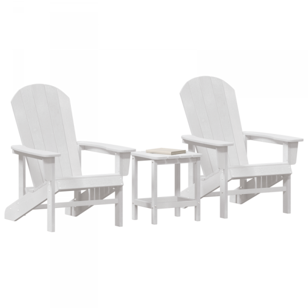 Zestaw 3-częściowy do relaksu w ogrodzie  Biały HDPE, Krzesło Adirondack  Białe 74x82x91 cm HDPE, Stolik boczny Adirondack  Biały 38x38x45 cm HDPE