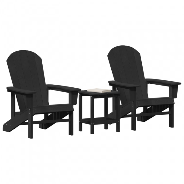 3-częściowy zestaw do ogrodu Czarny HDPE,  Fotel Adirondack Czarny 74x82x91 cm HDPE,  Stolik boczny Adirondack Czarny 38x38x45 cm HDPE