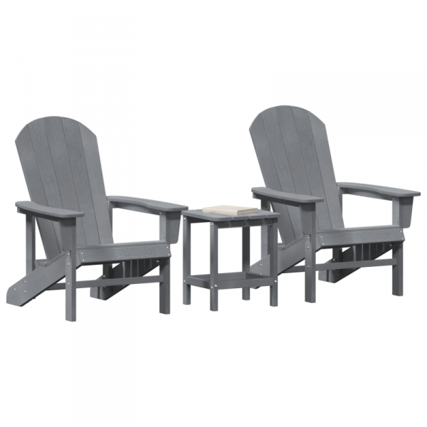 Zestaw ogrodowy  3-częściowy Jasnoszary HDPE, Krzesło Adirondack  Jasnoszary 74x82x91 cm HDPE, Stolik boczny  Adirondack Jasnoszary 38x38x45 cm HDPE