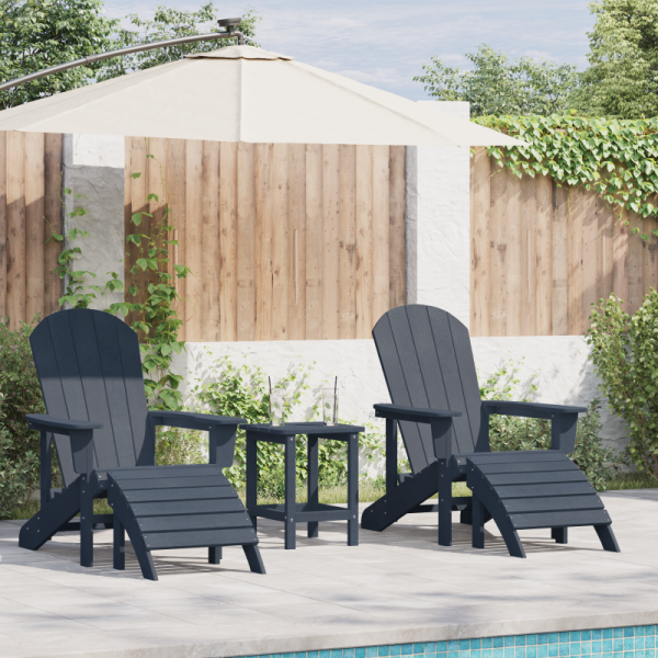 Krzesła Adirondack z podnóżkami 2 szt. granatowy HDPE,  Krzesło Adirondack z podnóżkiem granatowy HDPE
