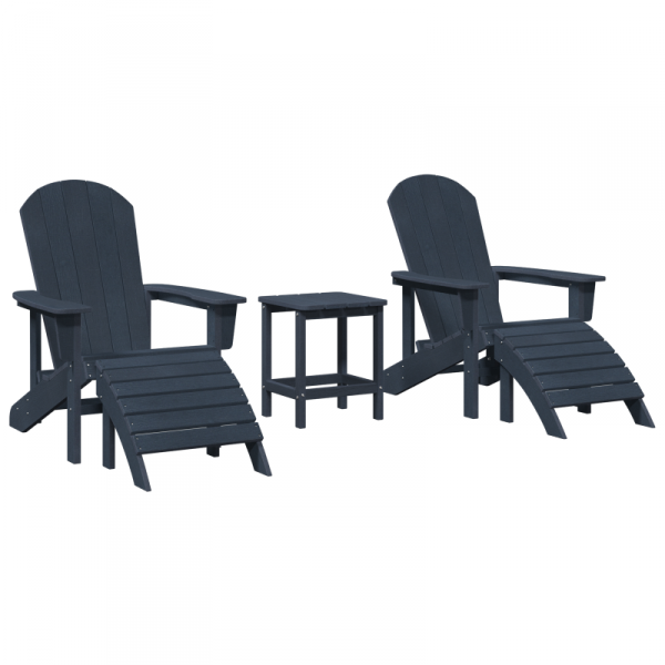 3-częściowy zestaw wypoczynkowy do ogrodu granatowy HDPE,  Krzesło Adirondack z podnóżkiem granatowy HDPE,  Stolik boczny Adirondack granatowy 38x38x46 cm HDPE