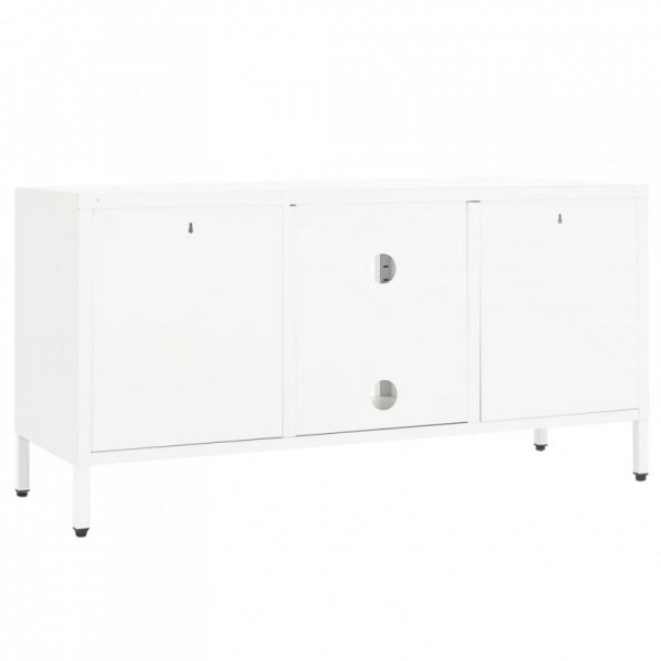 Szafka pod telewizor, biała, 105x35x52 cm, stal i szkło