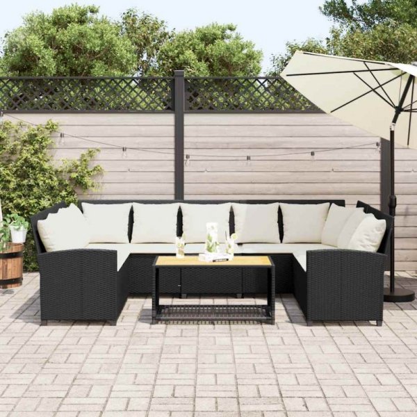 Fotel ogrodowy z poduszkami, rattan PE, czarny